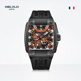 OBLVLO Square Skeleton Watch Steel Mechanical Watch Rubber Strap Watches GM-BBBO