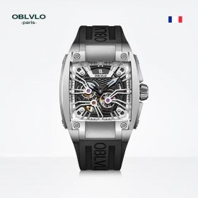 OBLVLO Square Skeleton Watch Steel Mechanical Watch Rubber Strap Watches GM-YBB