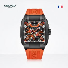 OBLVLO Square Skeleton Watch Steel Mechanical Watch Rubber Strap Watches GM-BBOO