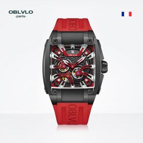 OBLVLO Square Skeleton Watch Steel Mechanical Watch Rubber Strap Watches GM-BBRR