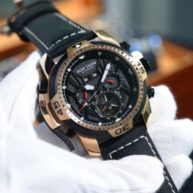 Aurora Transformer Black Dial Black Leather Rose Gold Case Complicated Watches RGA3532-PBBLR