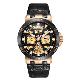 OBLVLO New Design Rose Gold Automatic Watches With Skeleton Dial Leather Strap Waterproof Big Watch UM-TBG