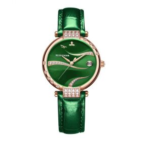 Love Saturn Rose Gold Case Green Dial Leather Strap Watches RGA1589-PEEC
