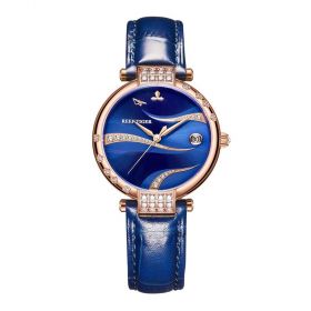 Love Saturn Rose Gold Case Blue Dial Leather Strap Watches RGA1589-PLLC