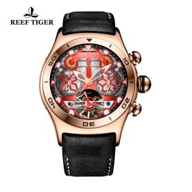 Aurora Air Bubble Rose Gold Skeleton Dial Brown Leather Strap Watch
