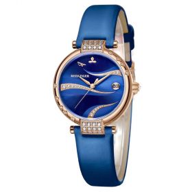 Love Saturn Rose Gold Blue Dial Leather Strap Watches RGA1589-PLL