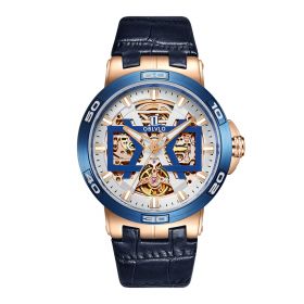 OBLVLO New Design Rose Gold Automatic Watches With Skeleton Dial Leather Strap Waterproof Big Watch UM-TLP