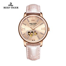 Love Double Star Rose Gold Dial Pink Leather Strap Rose Gold Watch