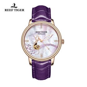 Love Melody White Dial Rose Gold Purple Leather Automatic Watch