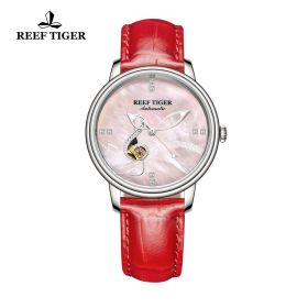 Love Melody Steel Pink Dial Red Leather Automatic Watch