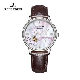 Love Melody Pink Dial Steel Brown Leather Automatic Watch