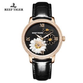 Love Bee Black Dial Roman Numeral Markers Rose Gold Watch