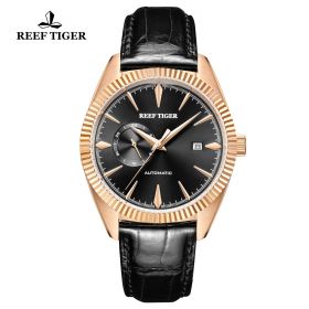 Seattle Orion Black Dial Rose Gold Black Leather Automatic Watch