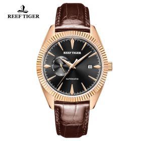 Seattle Orion Black Dial Rose Gold Brown Leather Automatic Watch