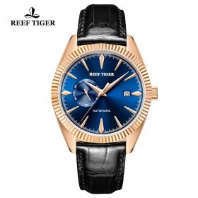 Seattle Orion Blue Dial Rose Gold Black Leather Automatic Watch