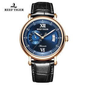 Seattle Sander Blue Dial Rose Gold Black Leather Automatic Watch