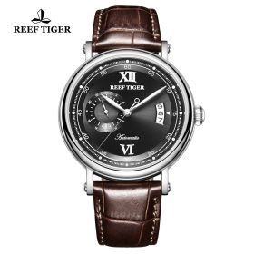 Seattle Sander Black Dial Steel Brown Leather Automatic Watch