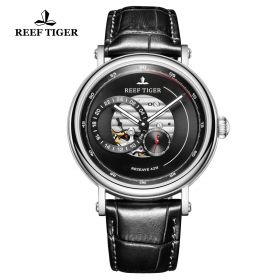 Seattle Reserve Black Dial Steel Black Leather Automatic Watch