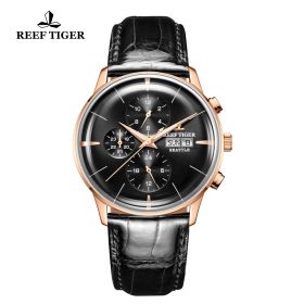 Seattle Chief Black Dial Rose Gold Black Leather Automatic Watch