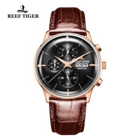 Seattle Chief Black Dial Rose Gold Brown Leather Automatic Watch
