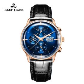 Seattle Chief Blue Dial Rose Gold Black Leather Automatic Watch