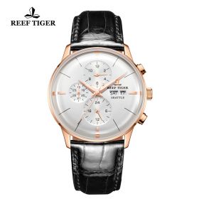 Seattle Chief White Dial Rose Gold Black Leather Automatic Watch