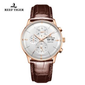 Seattle Chief White Dial Rose Gold Brown Leather Automatic Watch