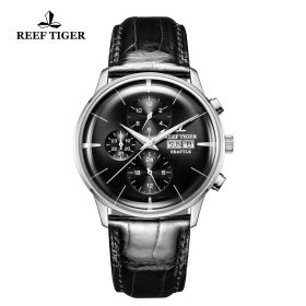 Seattle Chief Black Dial Steel Black Leather Automatic Watch