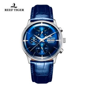 Seattle Chief Blue Dial Steel Blue Leather Automatic Watch