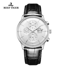 Seattle Chief White Dial Steel Black Leather Automatic Watch