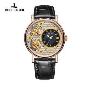 Artist Magician Skeleton Dial Rose Gold Case Leather Strap Automatic Watch