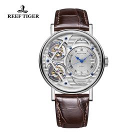 Artist Magician Skeleton Dial Steel Case Leather Strap Automatic Watch