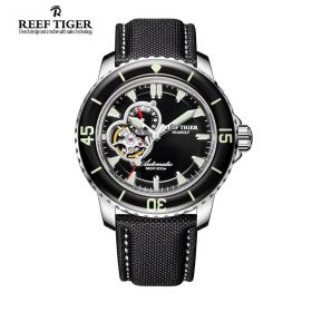 Aurora Sea Wolf Black Dial Stainless Steel Case Black Nylon/Leather Watch