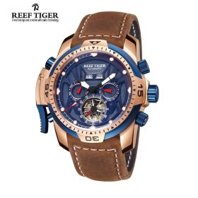 Aurora Transformer Blue Dial Brown Leather Rose Gold Case Complicated Watches RGA3532-PLSR