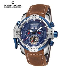 Aurora Transformer Blue Dial Brown Leather Steel Case Complicated Watches RGA3532-YLSR