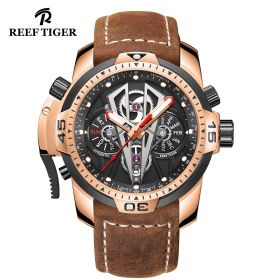 Aurora Concept II Black Complicated Dial Rose Gold Case Brown Leather Watches RGA3591-PBBC