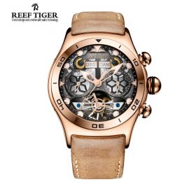 Aurora Air Bubble Rose Gold Black Skeleton Dial Mens Automatic Watch