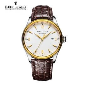 Classic Heritage White Dial Steel/Yellow Gold Alligator Leather Mens Watch