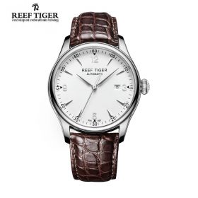 Classic Heritage White Dial Black Alligator Automatic Steel Watch