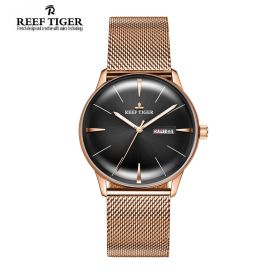 Classic Heritor Black Dial Rose Gold Mens Automatic Watch