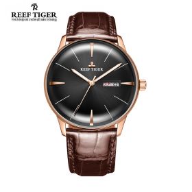 Classic Heritor Black Dial Rose Gold Mens Automatic Watch