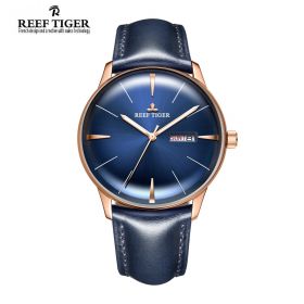 Classic Heritor Blue Dial Rose Gold Mens Automatic Watch