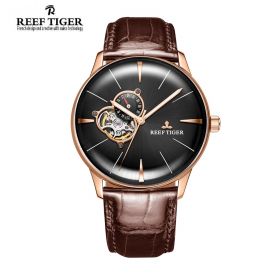 Classic Glory Black Dial Rose Gold Mens Automatic Watch