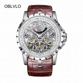 OBLVLO Men's Skeleton Double Tourbillon Automatic Steel Watch RM-E-YWW